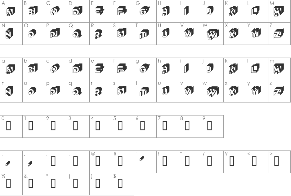 QubistSCapsSSK font character map preview