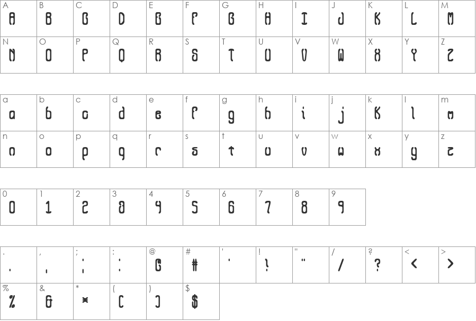 Queasy Outline BRK font character map preview