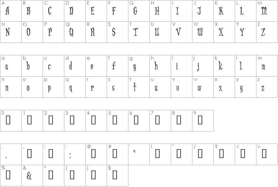 AddamsRegular font character map preview