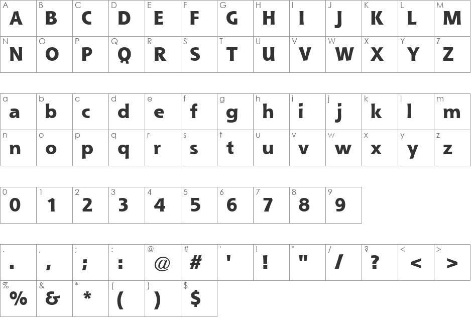 QueBlackSSK font character map preview