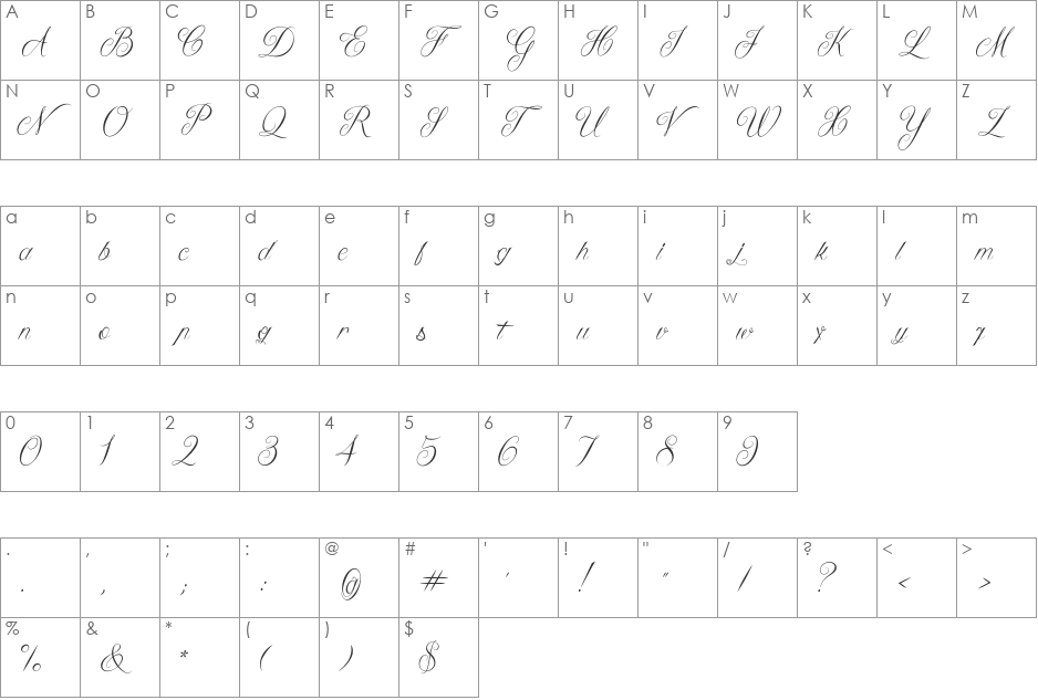 Queen of the Moon font character map preview