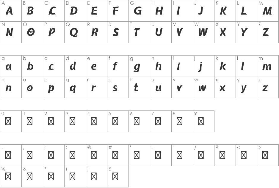Queenamor font character map preview