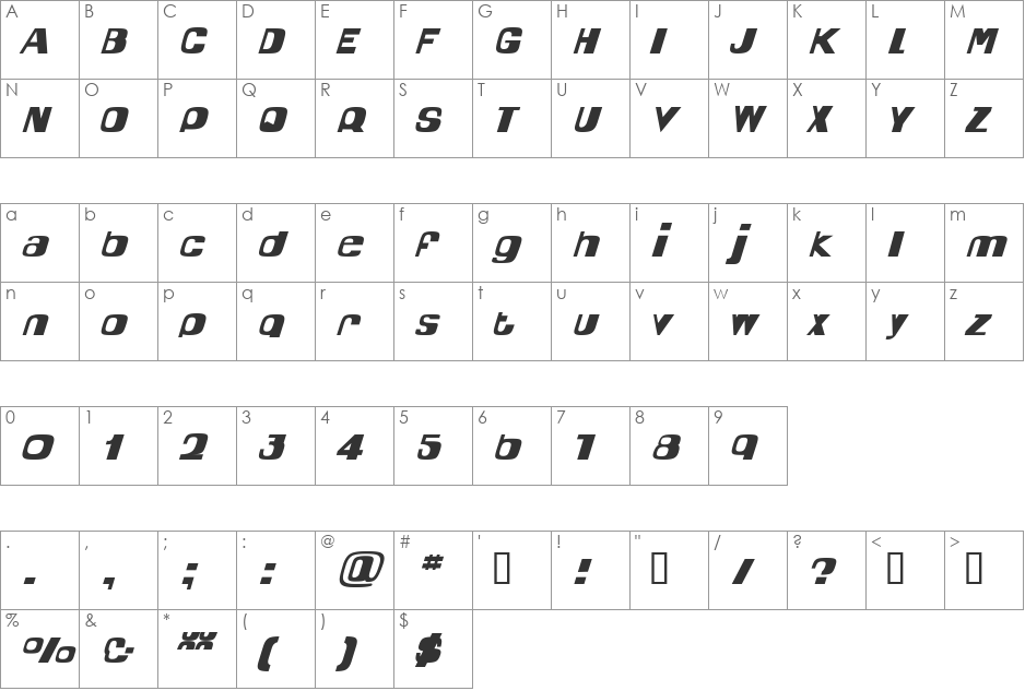 Quel font character map preview