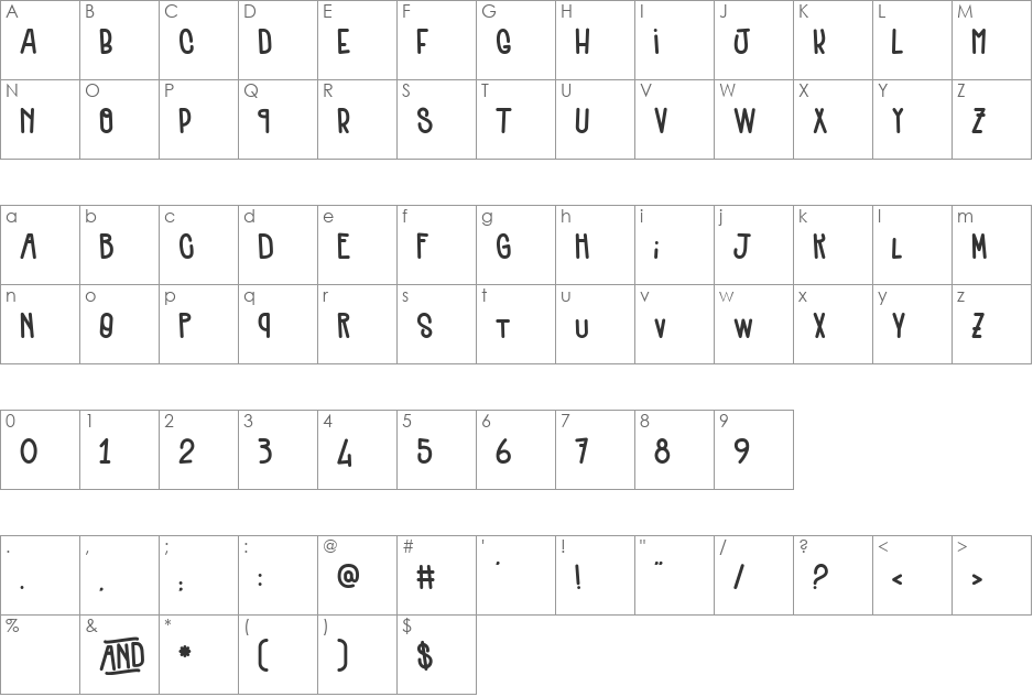 Quenelles font character map preview