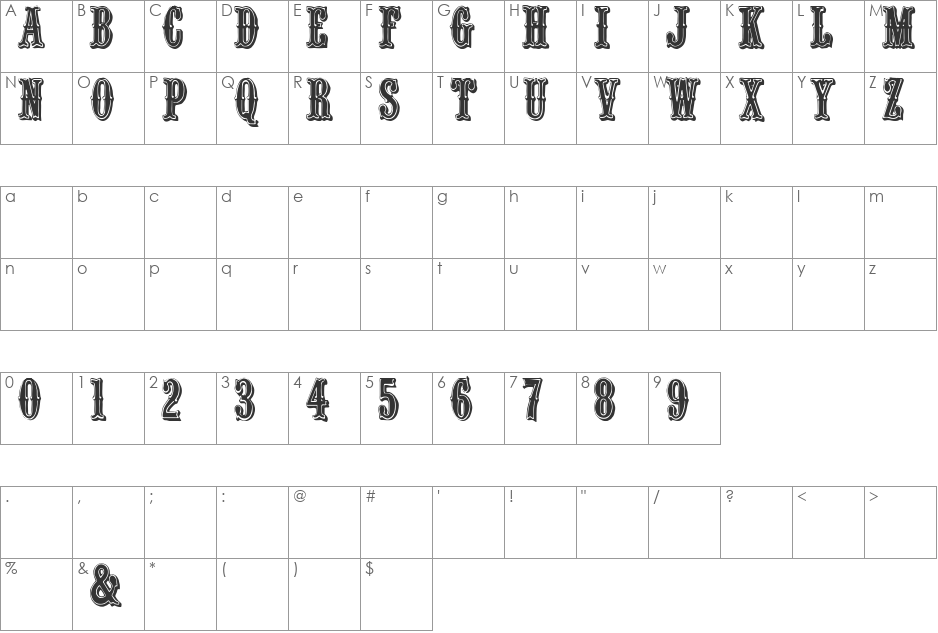 Quentin font character map preview