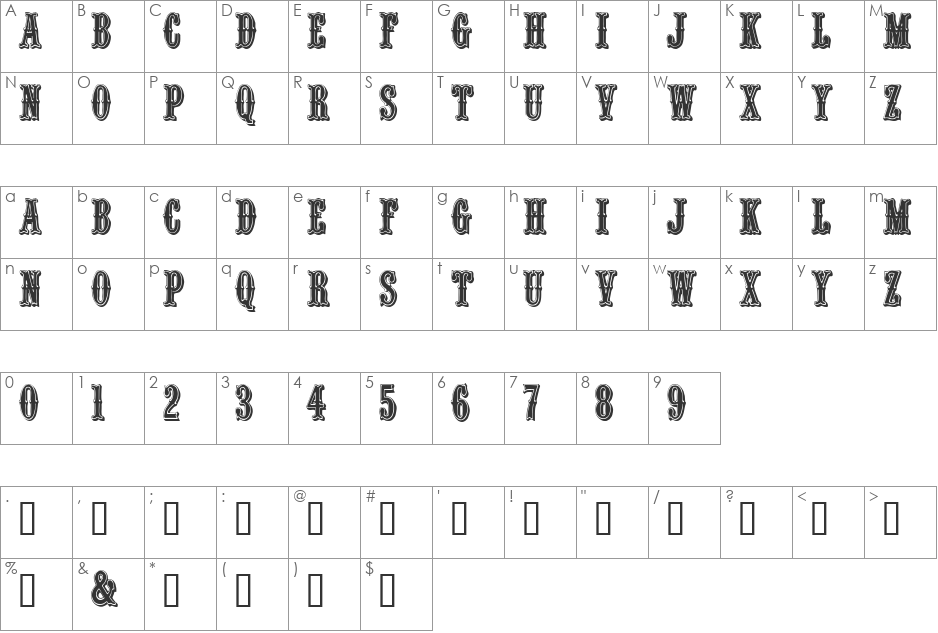 QuentinCaps font character map preview