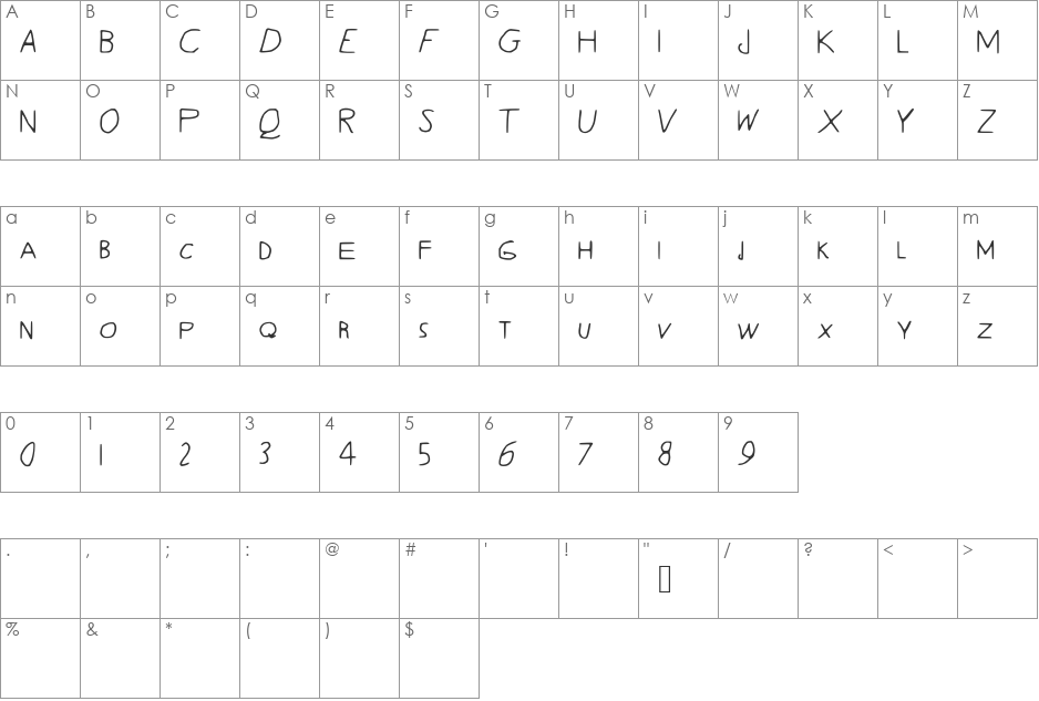 Quentrell font character map preview