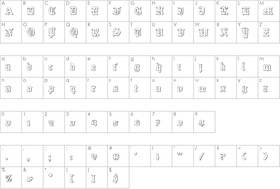 Quest Knight 3D font character map preview