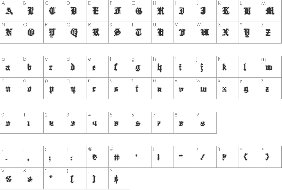 Quest Knight Academy font character map preview