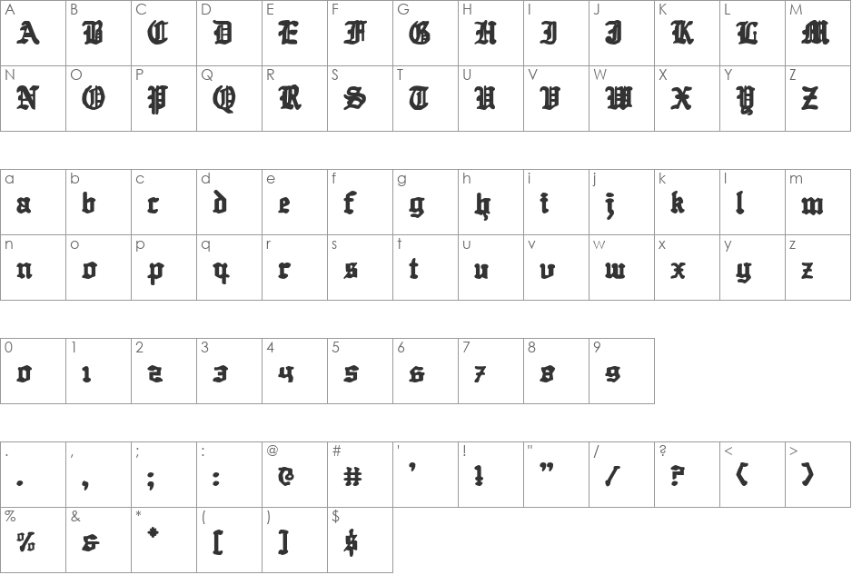 Quest Knight Leftalic font character map preview