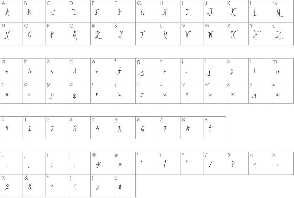 Quest of Lies font character map preview