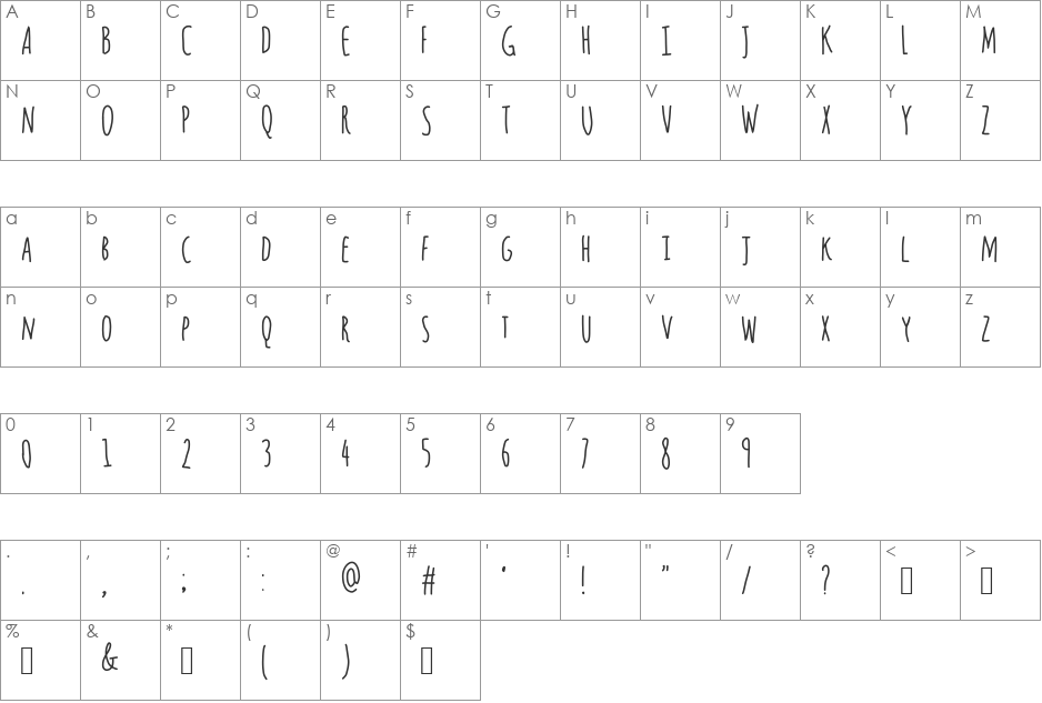 Questions font character map preview