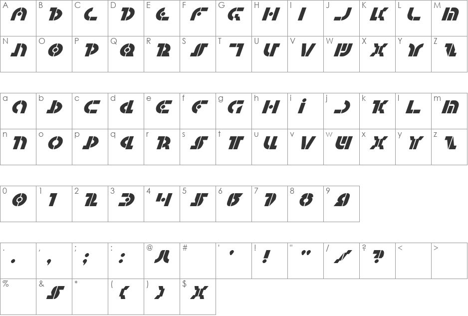 Questlok Italic font character map preview