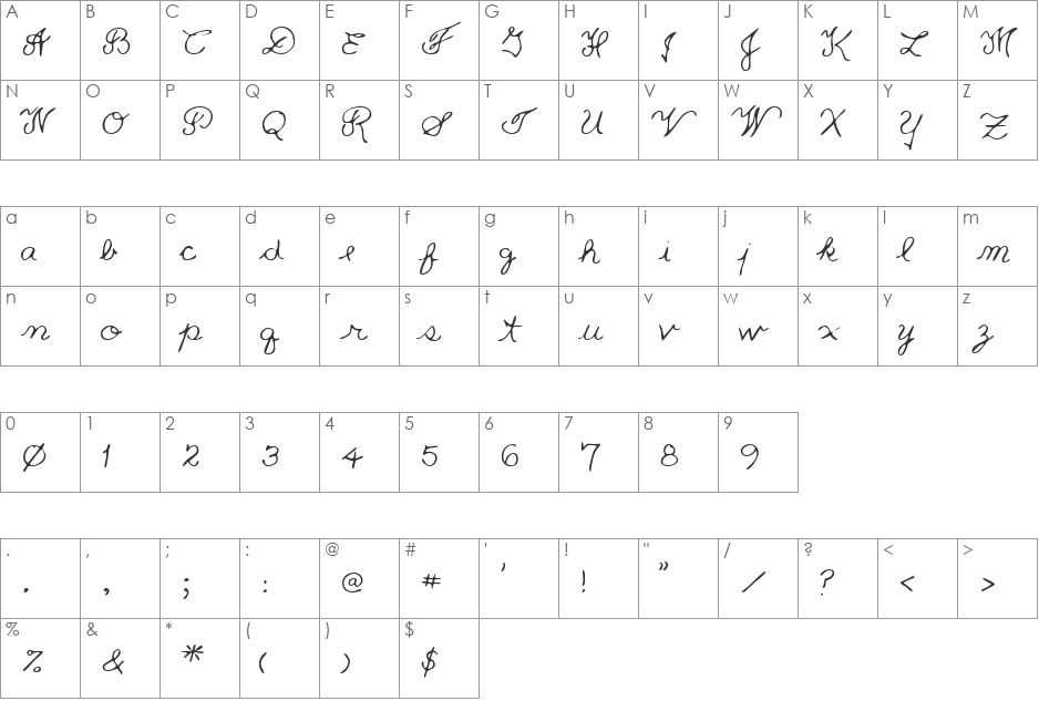 QuestsHand font character map preview