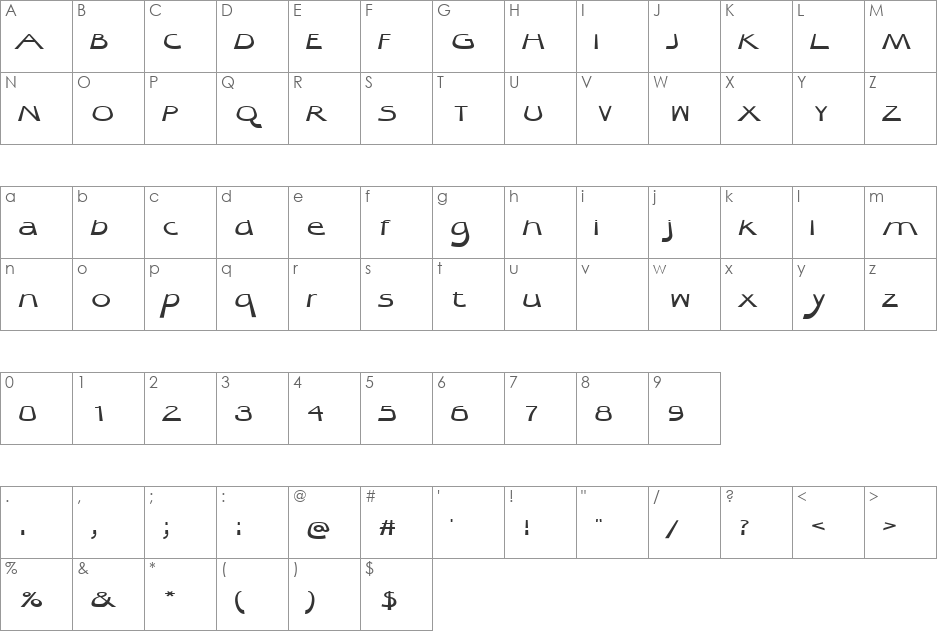 Quibel font character map preview