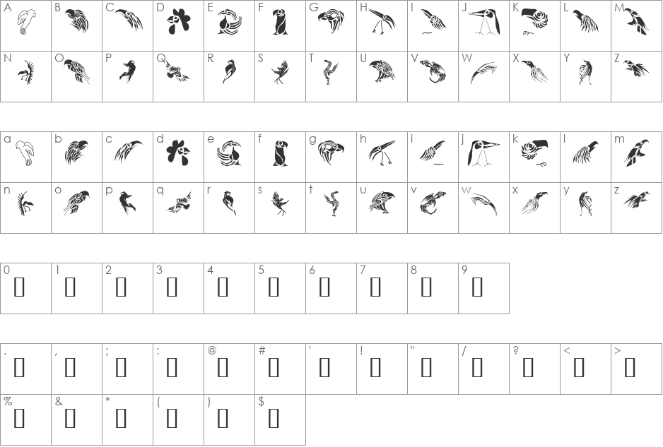 QuickBirds font character map preview