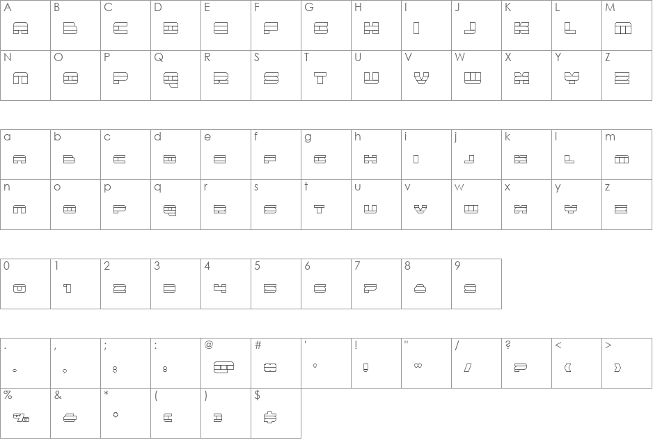 Quicken Outline font character map preview