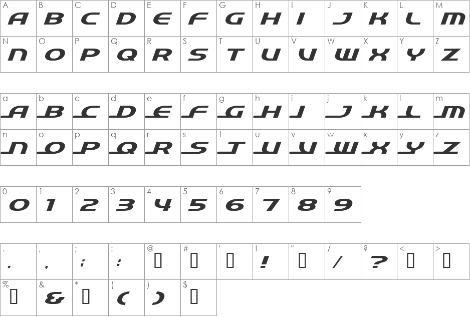 QuickExpress font character map preview
