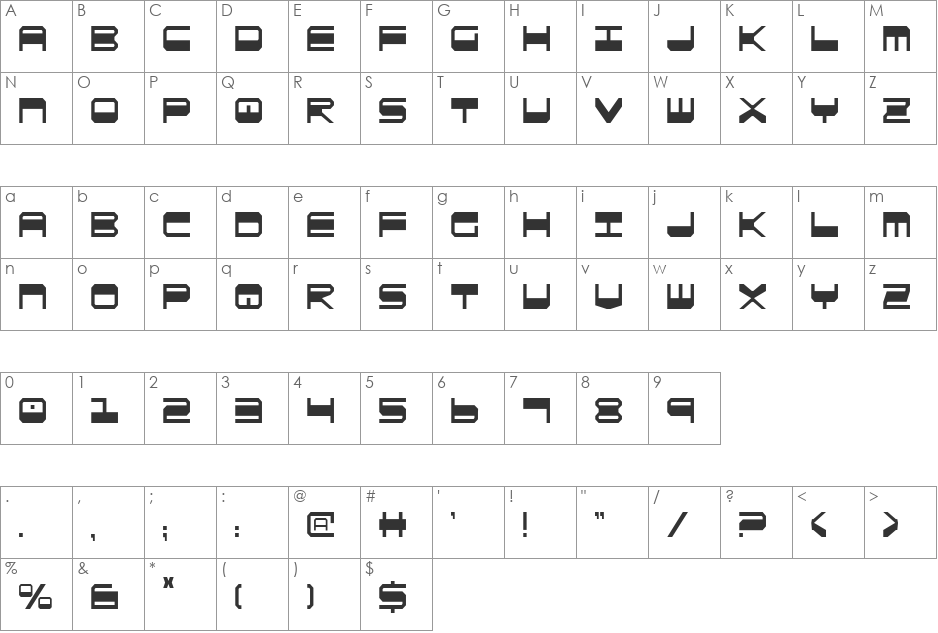 QuickGear Condensed font character map preview
