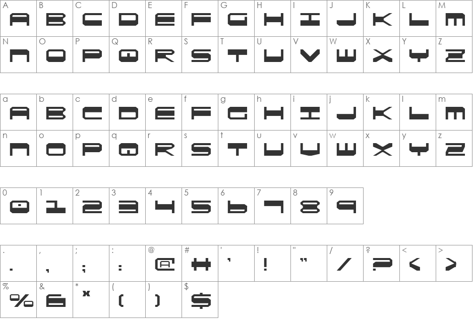 QuickGear Shadow ItalCon font character map preview