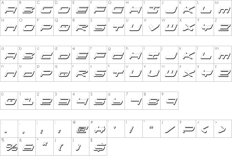 QuickGear Shadow Italic font character map preview