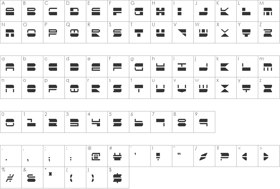Quickmark Condensed font character map preview
