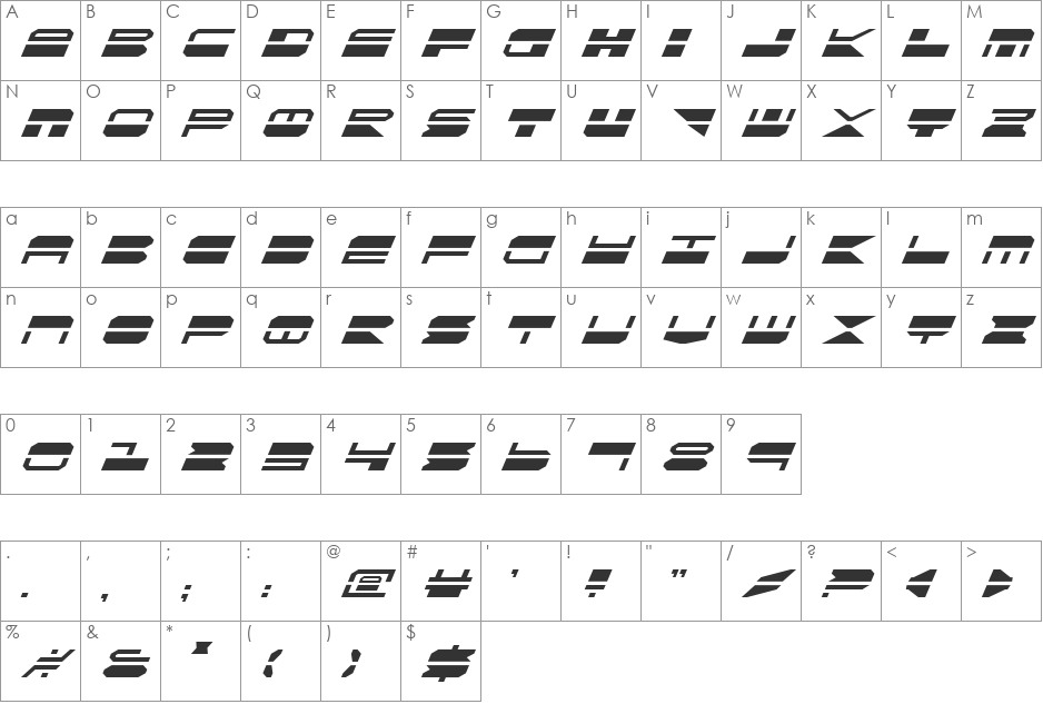 Quickmark Italic font character map preview