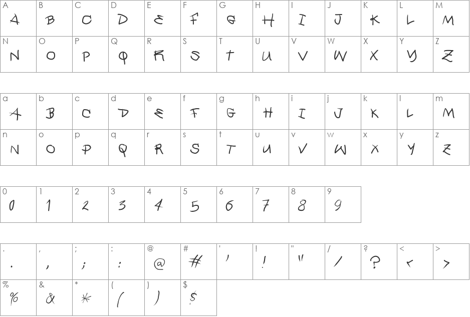 QuickMary font character map preview