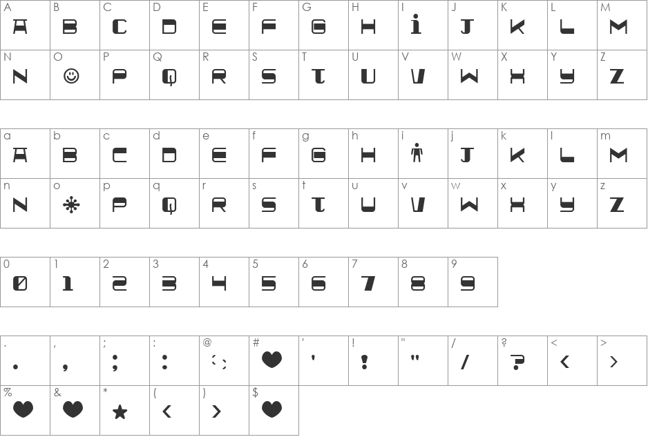 Quickometer font character map preview