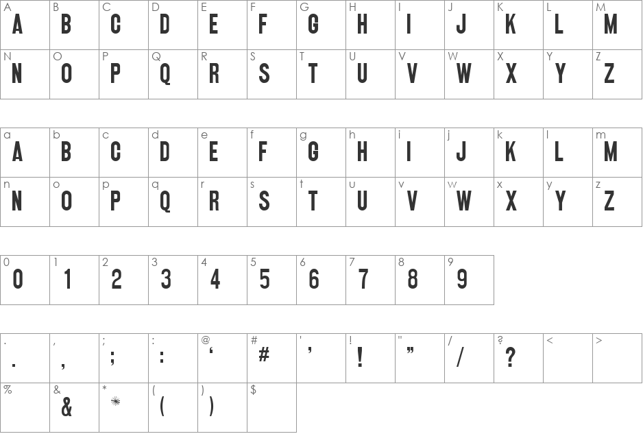 QUICKONE font character map preview
