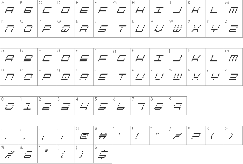 QuickQuick Condensed Italic font character map preview