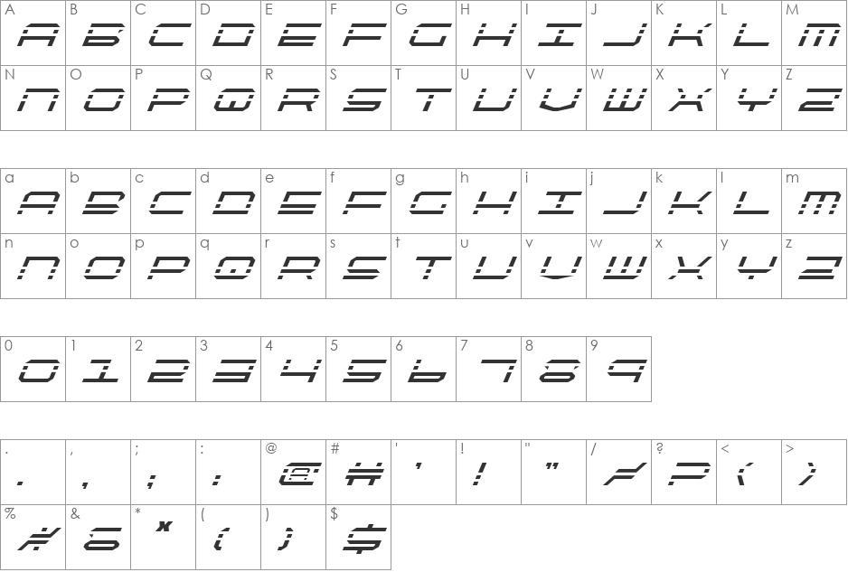 QuickQuick Italic font character map preview