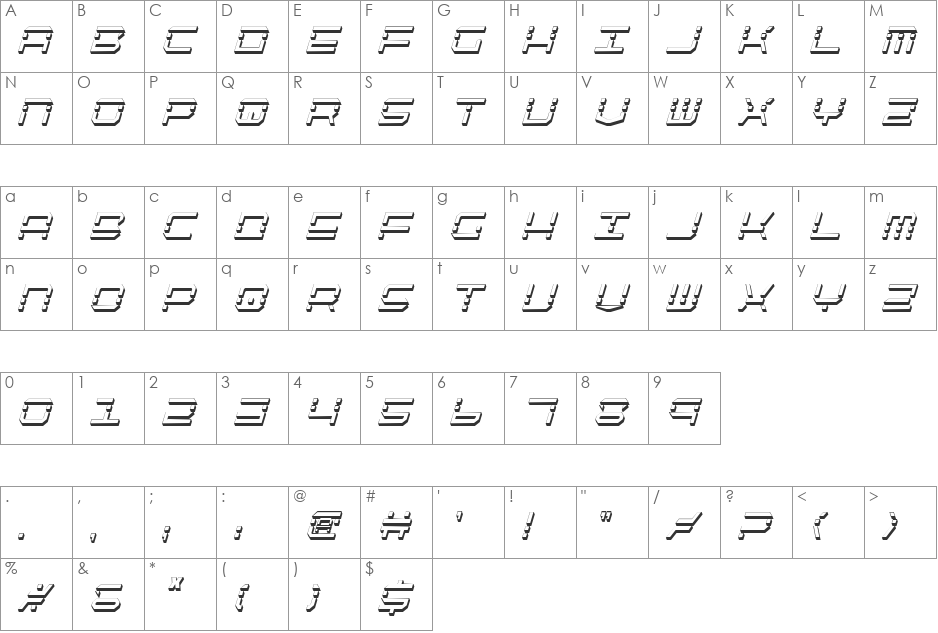 QuickQuick Shadow ItalCondensed font character map preview