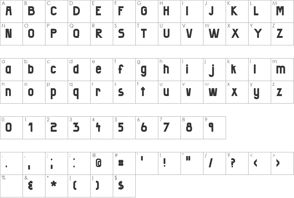 Badang font character map preview