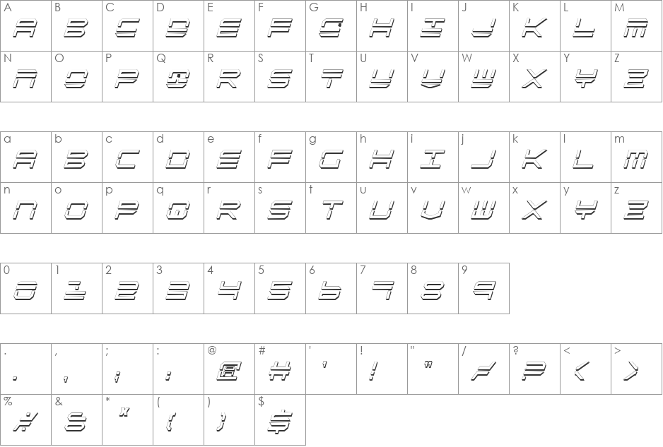 QuickStrike Shadow ItalCon font character map preview