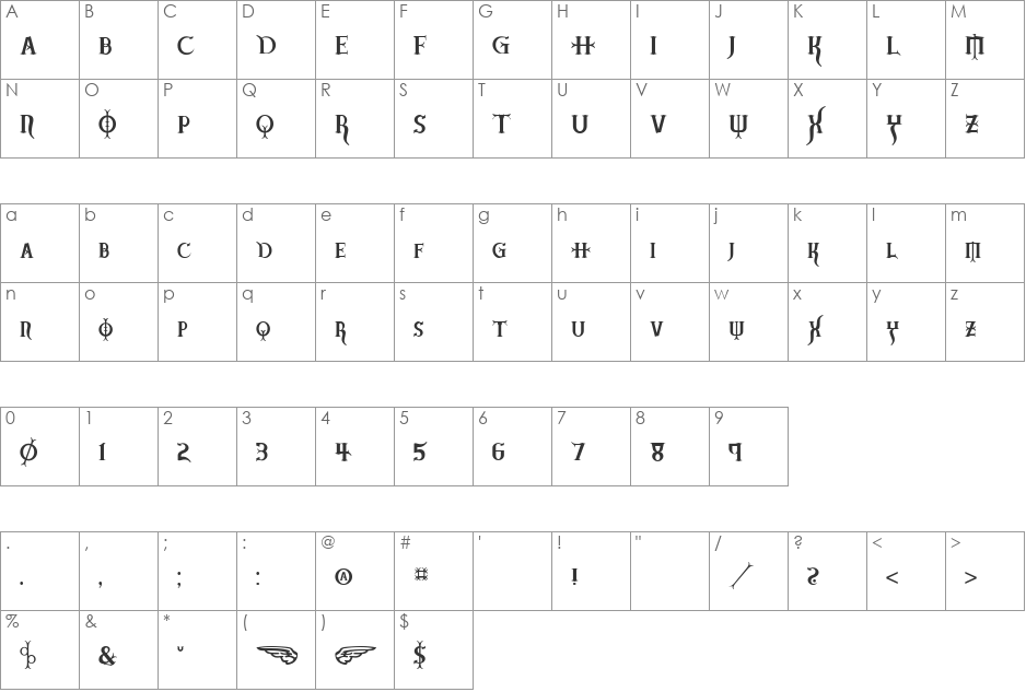 BadAngel font character map preview