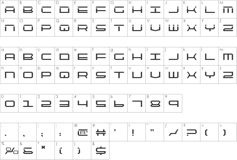 QuickTech font character map preview