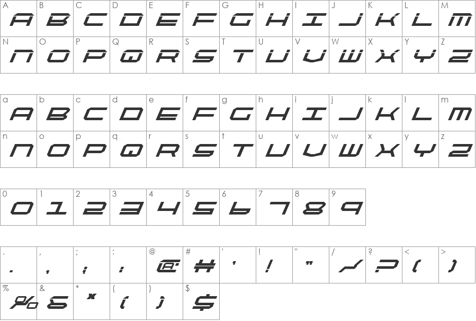 QuickTech Bold Italic font character map preview