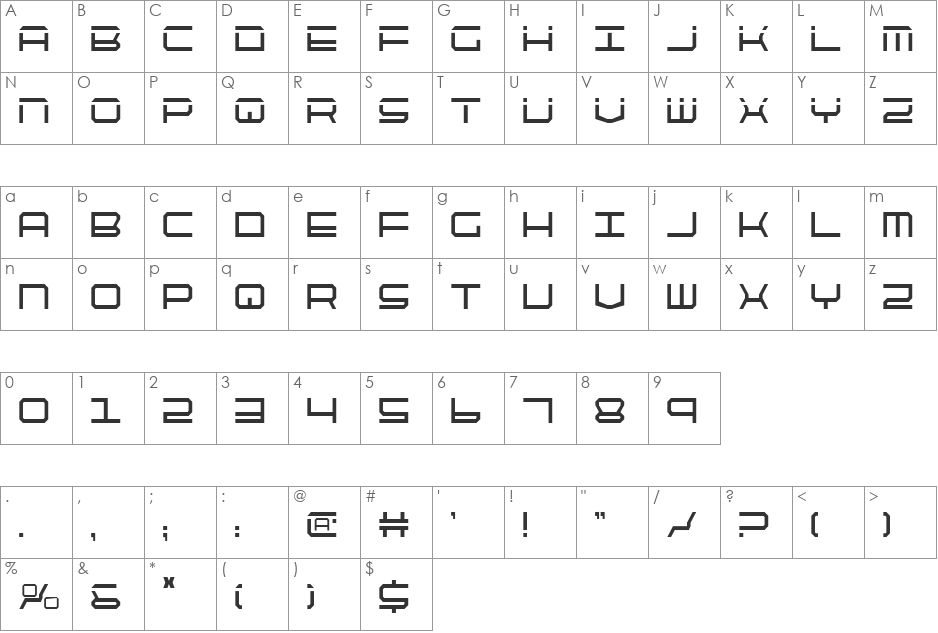 QuickTech Condensed font character map preview