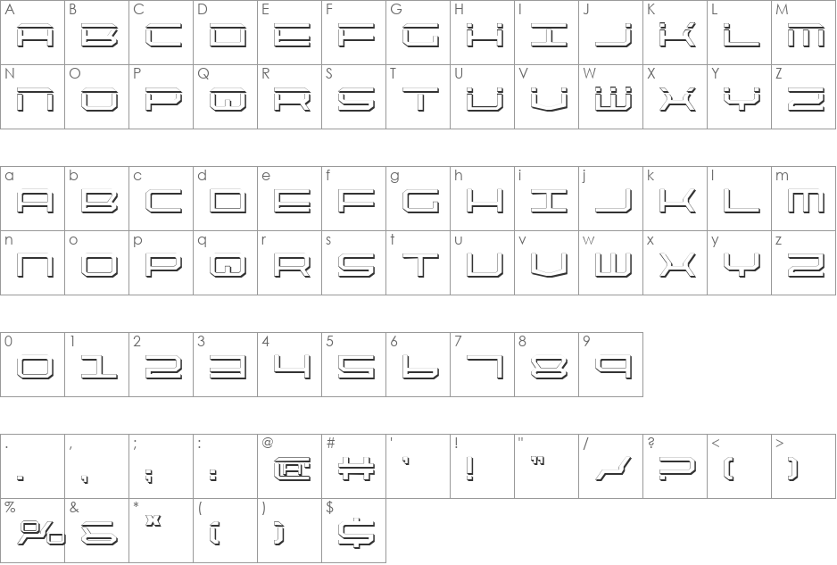 QuickTech Shadow font character map preview