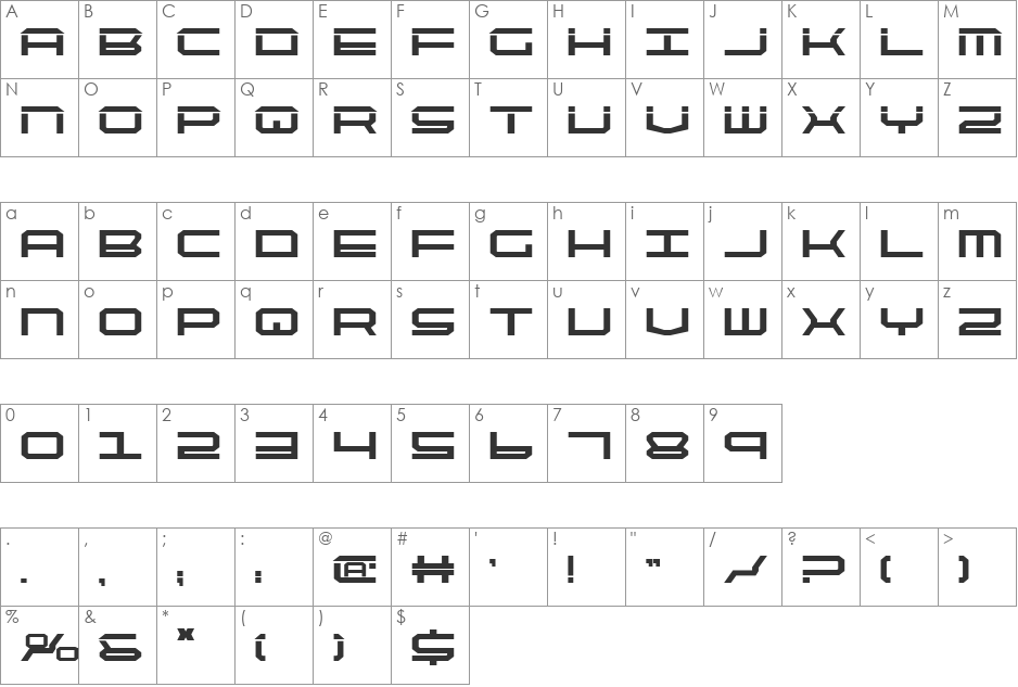 QuickTech Shadow Italic font character map preview