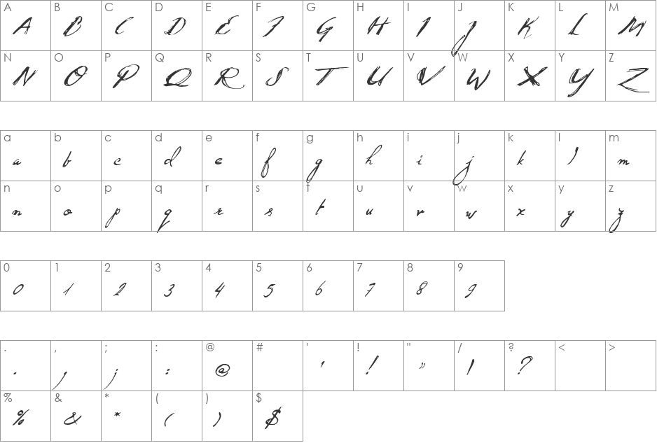 Quid Pro Quo font character map preview