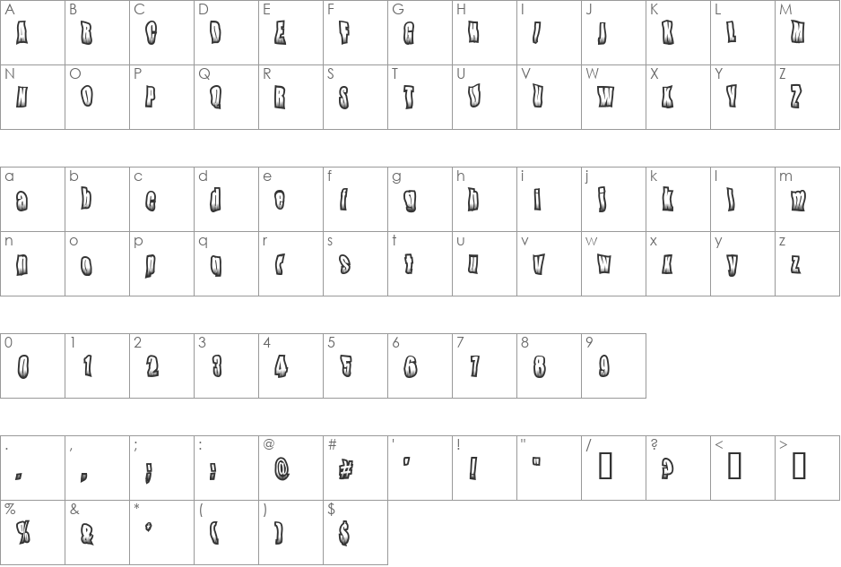 Quiff font character map preview