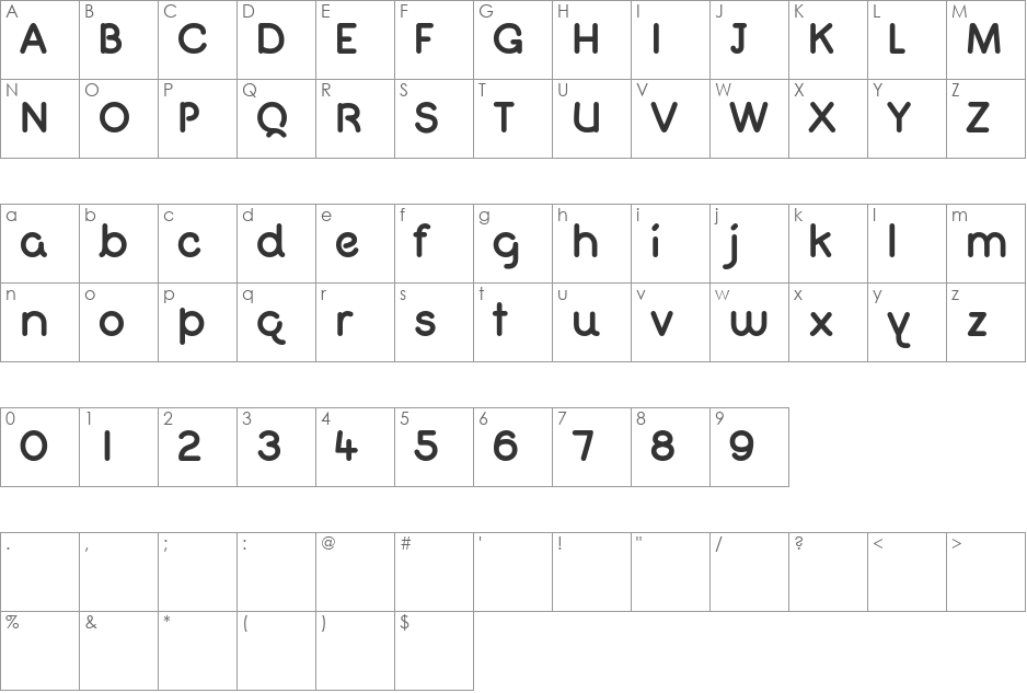Quiglet font character map preview