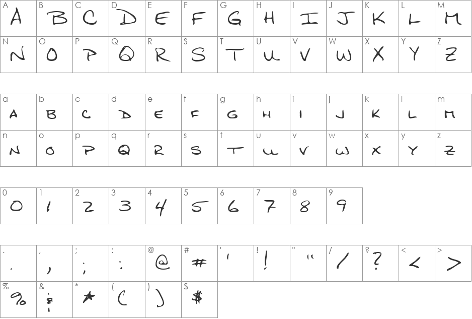 Quigley font character map preview
