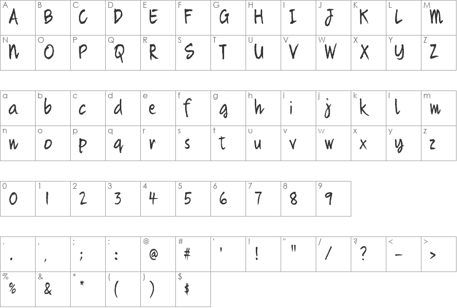 Quikhand font character map preview