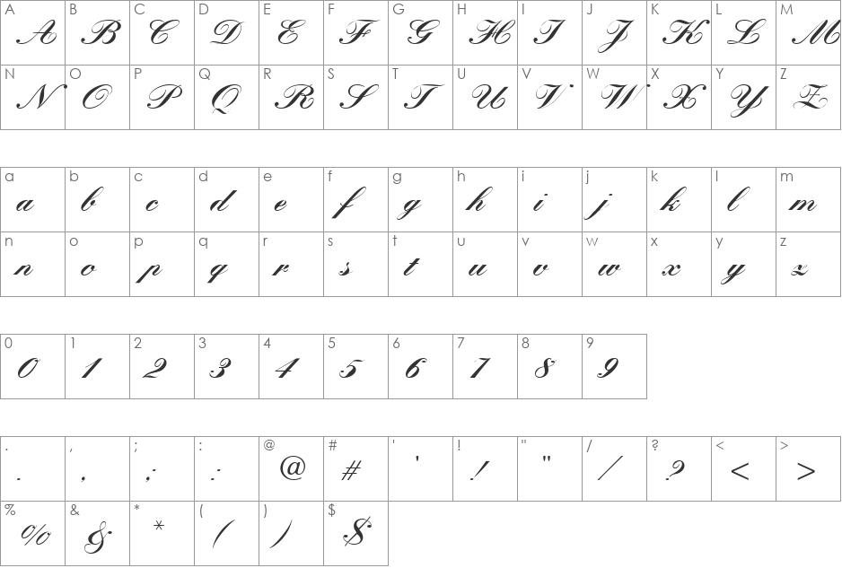 Quill Script Black SSi font character map preview