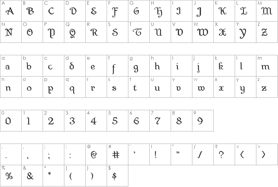 Quill Sword Expanded font character map preview