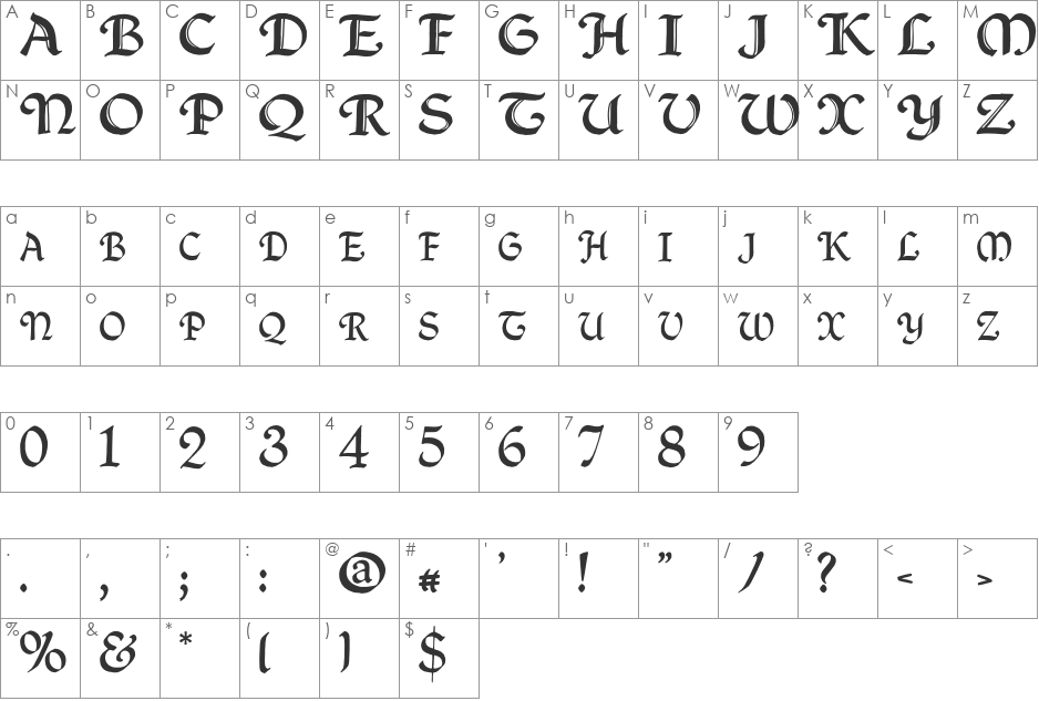 QuillPerpendicularWide font character map preview