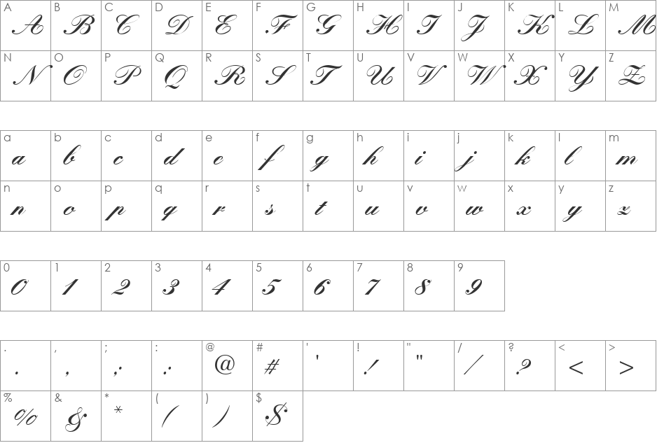QuillScriptBlackSSK font character map preview